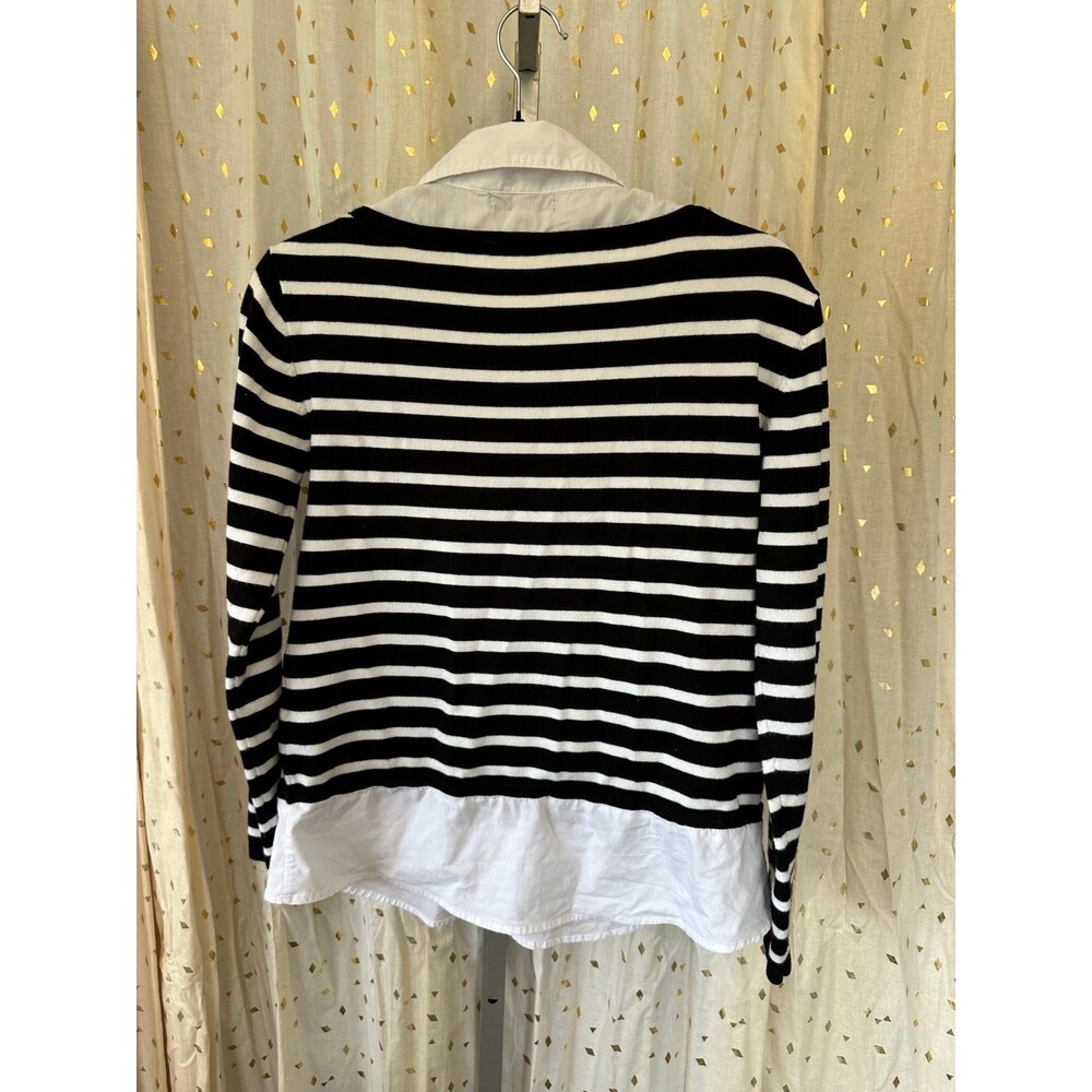 Cable & Gauge Stripe Pullover Ribbed Sweater Attached Layered Collared Shirt S - Picture 3 of 6